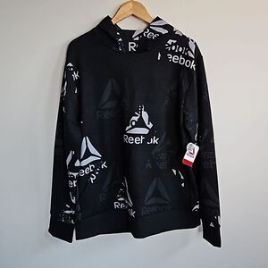 Reebok Hoodie Men’s Size L Pullover Hooded Sweatshirt Spellout Logo NEW